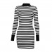 European and American foreign trade women's sexy slim dress simple long-sleeved round neck slim black and white striped dress summer