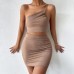 Amazon cross-border design niche one-shoulder drawstring dress women's summer hollow hip-covering suspender dress short skirt