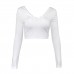 European and American cross-border women's backless lace-up long-sleeved T-shirt navel-baring sweater lace peach collar sexy solid color vest