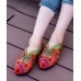 Unique Green Cotton Fabric Flat Shoes For Women Fish Embroideried Pointed Toe Splicing Flat Shoes