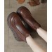 Brown zippered Platform Cowhide Leather Boots Splicing Boots