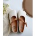 White Flats Cowhide Leather Unique Buckle Strap Flats