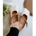 White Flats Cowhide Leather Unique Buckle Strap Flats